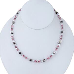 Estate Sterling Silver 925 Pink Aurora Borealis Crystal Beaded Necklace 16.5"